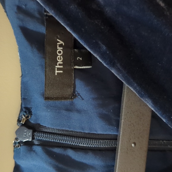 THEORY Blue Velvet Silk Blend Surplice Dress - Picture 3 of 5